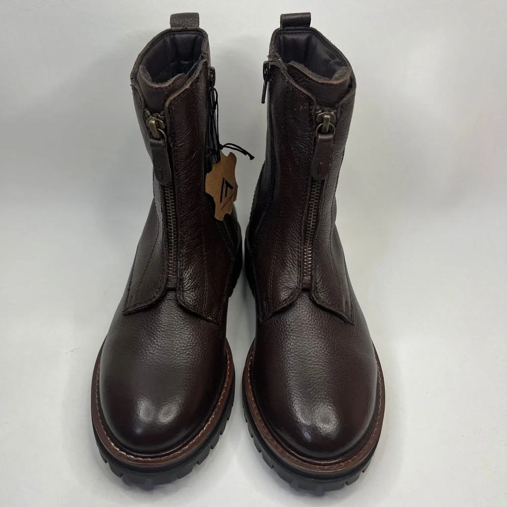 NWT ALBERTO TORRESI GENUINE LEATHER Mid-Calf Front Side‎ Zip Brown Boots 40 US 9